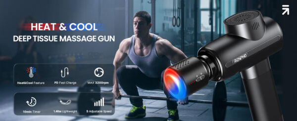 Aparat de masaj Gun Renpho Thermacool, Cap incalzit, 5 capete, 5 viteze, 3200rpm - imagine 8