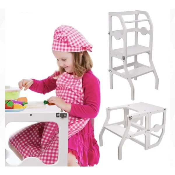 Scaun pliabil pentru copii, inaltator din lemn, 2 in 1 scaun si masa, learning tower - imagine 1