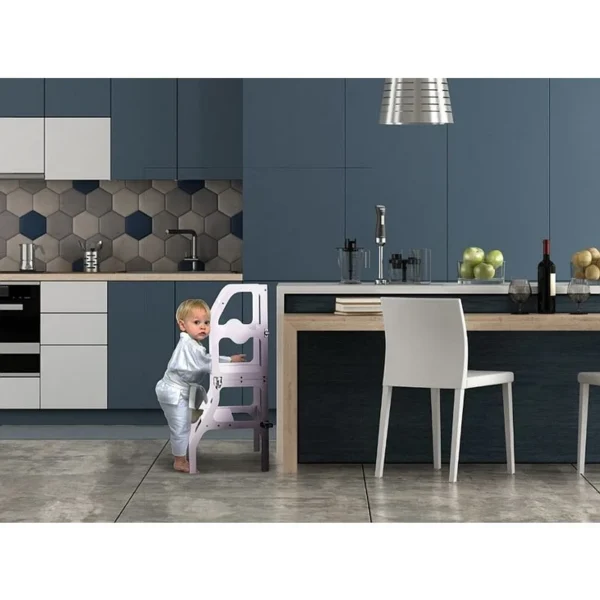 Scaun pliabil pentru copii, inaltator din lemn, 2 in 1 scaun si masa, learning tower - imagine 9