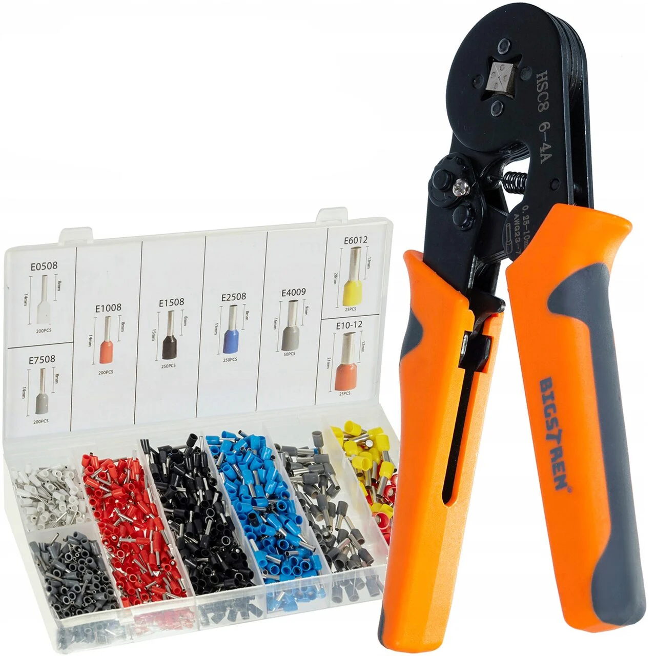 Cleste de sertizare, 0.25-10 mm, cu set de pini terminali 0.5-10 mm2, 1200 buc 1 Cleste de sertizare, 0.25-10 mm, cu set de pini terminali 0.5-10 mm2, 1200 buc