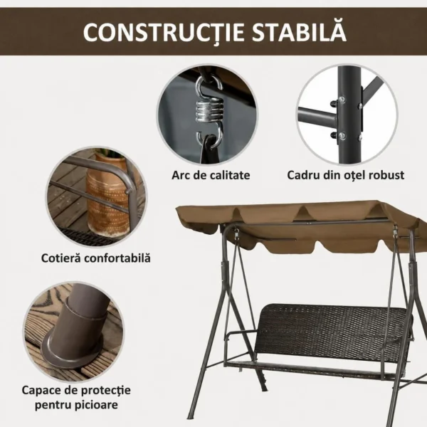 Balansoar gradina, maro si negru, 167x112x153 cm, ratan sintetic, max 240 kg, Terranova - imagine 8