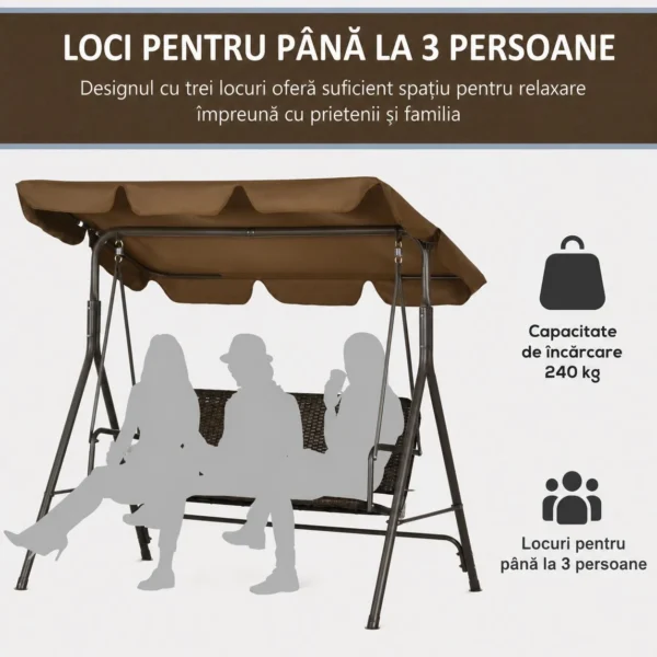Balansoar gradina, maro si negru, 167x112x153 cm, ratan sintetic, max 240 kg, Terranova - imagine 9