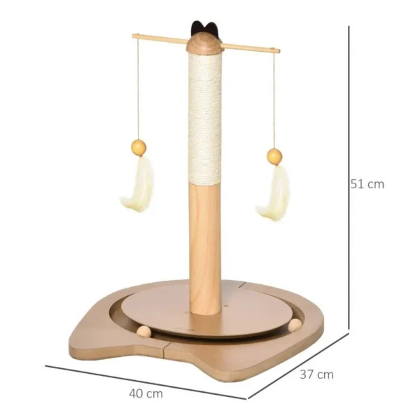 Ansamblu de joaca pentru pisici, cu stalp, bile si ciucuri cu pene, 40x37x51 cm - imagine 7
