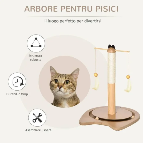 Ansamblu de joaca pentru pisici, cu stalp, bile si ciucuri cu pene, 40x37x51 cm - imagine 6