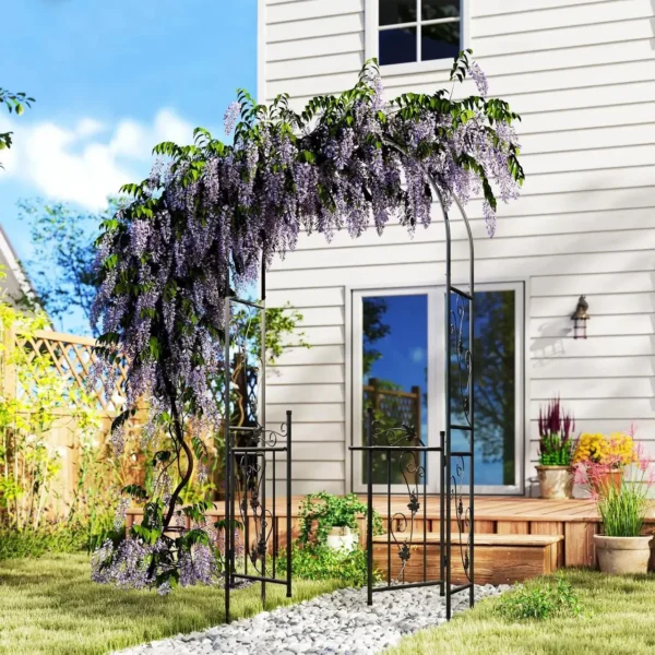 Arcada metalica, pergola pentru gradina, cu portita, 107x45x217 cm - imagine 10