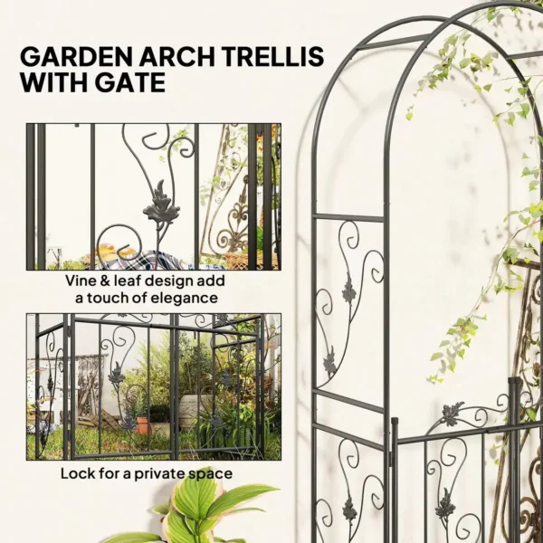 Arcada metalica, pergola pentru gradina, cu portita, 107x45x217 cm - imagine 8