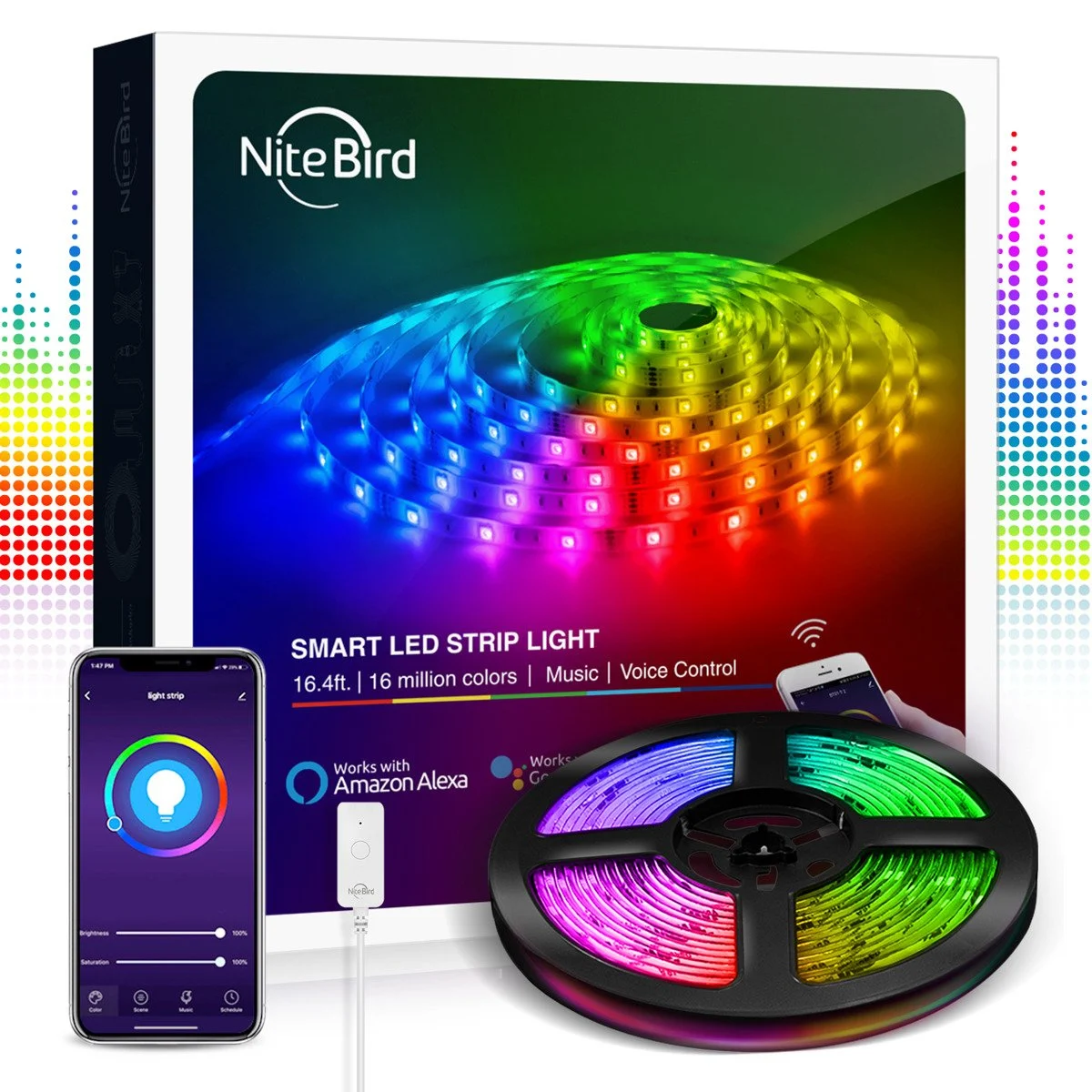 Banda LED RGB Smart NiteBird SL1 WiFi USB, 2.8 metri, sincronizare cu muzica 1 Banda LED RGB Smart NiteBird SL1 WiFi USB, 2.8 metri, sincronizare cu muzica