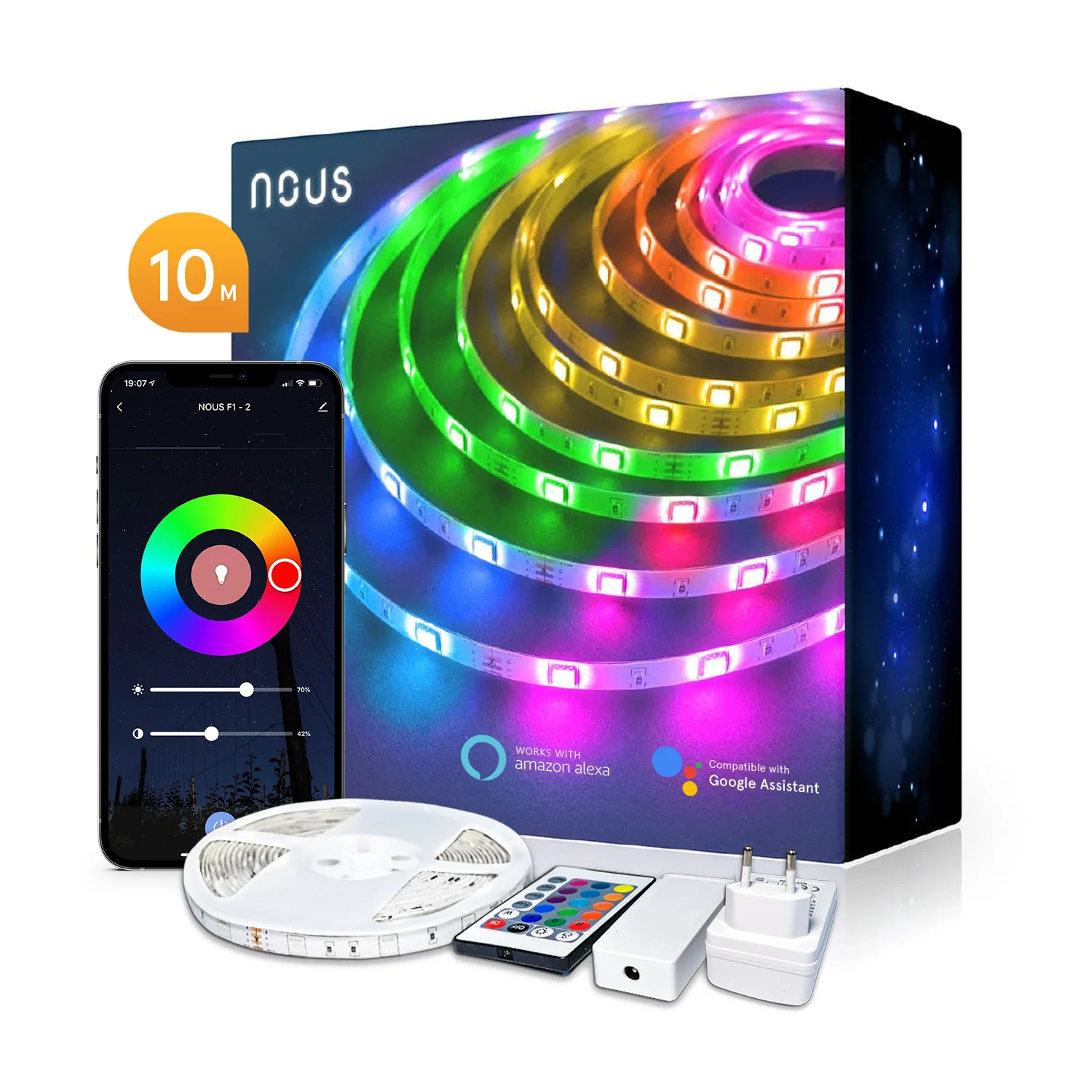 Banda LED Smart R Nous F2 WiFi, 10 metri, Control telecomanda si APP 1 Banda LED Smart R Nous F2 WiFi, 10 metri, Control telecomanda si APP