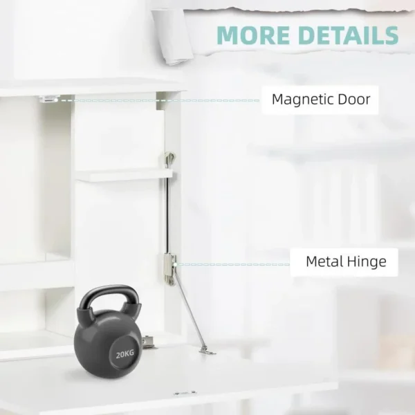 Birou de perete, suspendat, pliabil, MDF, cu raft, alb, max 40 kg, 60x21.5x50 cm - imagine 6