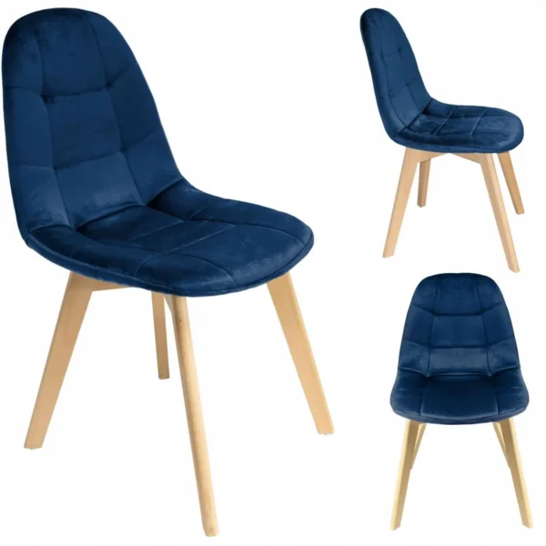 Scaun bucatarie/living, catifea si PU, albastru marin, 43x54x81 cm, Colin - imagine 10