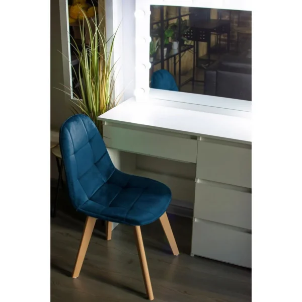 Scaun bucatarie/living, catifea si PU, albastru marin, 43x54x81 cm, Colin - imagine 4
