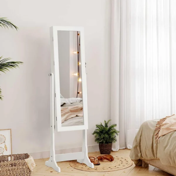 Cabinet bijuterii cu oglinda, Artool, MDF, raft interior, alb, 41x36x151 cm - imagine 2
