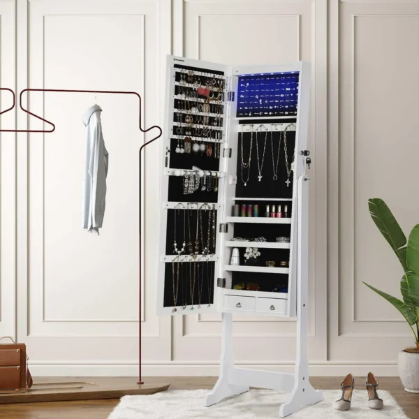 Cabinet bijuterii cu oglinda, Artool, MDF, raft interior, alb, 41x36x151 cm - imagine 3