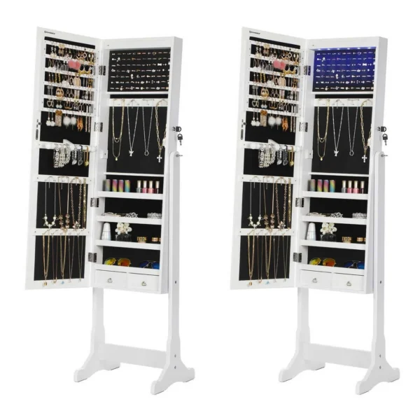 Cabinet bijuterii cu oglinda, Artool, MDF, raft interior, alb, 41x36x151 cm - imagine 4
