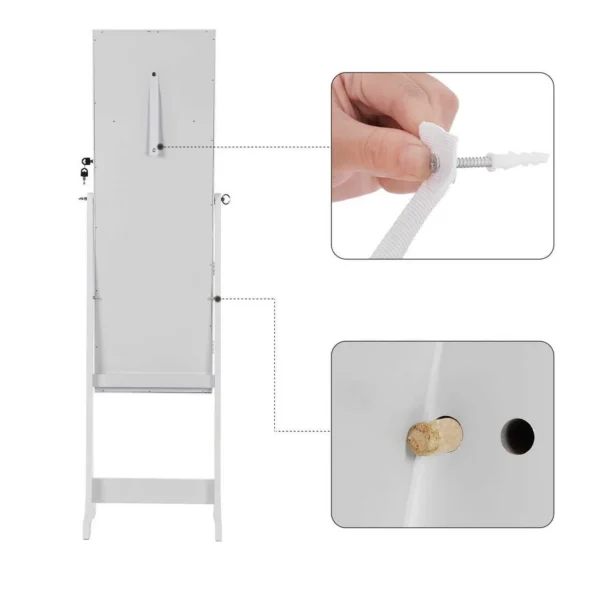 Cabinet bijuterii cu oglinda, Artool, MDF, raft interior, alb, 41x36x151 cm - imagine 6