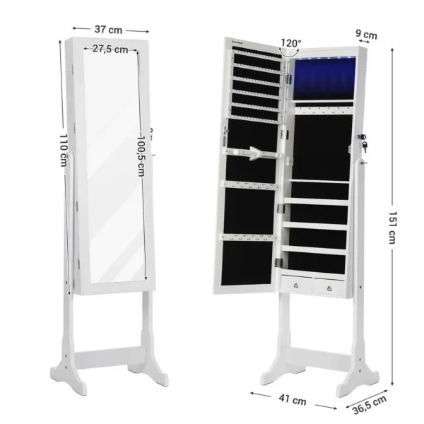 Cabinet bijuterii cu oglinda, Artool, MDF, raft interior, alb, 41x36x151 cm - imagine 8