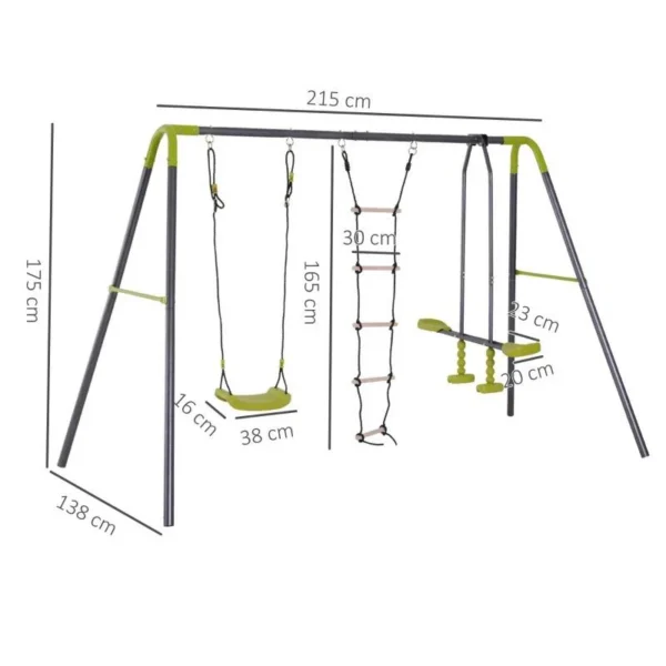 Complex de joaca, leagan, scara catarare si leagan dublu, verde, 295x138x180 cm - imagine 9