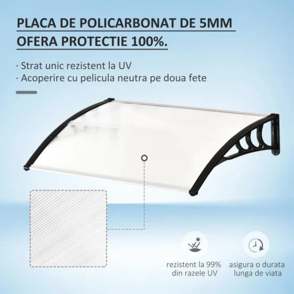 Copertina marchiza, policarbonat si aluminiu, transparent, 120x75x23 cm - imagine 8