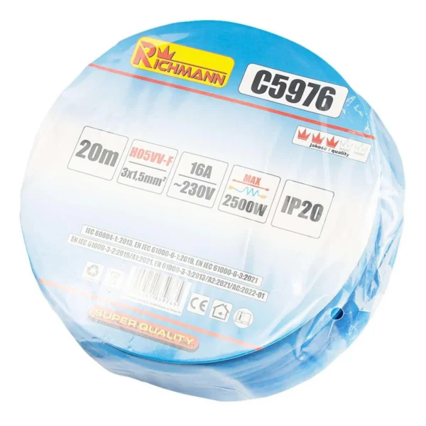 Cordon/prelungitor cu fisa si cupla, 3x1.5 mm, IP20, 20 m, Richmann - imagine 2
