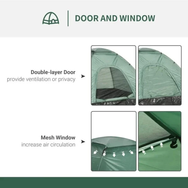 Cort camping, 2 persoane, cu geanta, verde, 206x185x120 cm - imagine 6