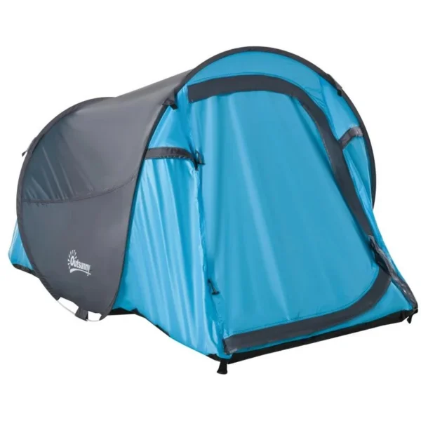 Cort camping, 2 persoane, impermeabil, tip igloo, cu husa, albastru deschis, 220x108x110 cm - imagine 9