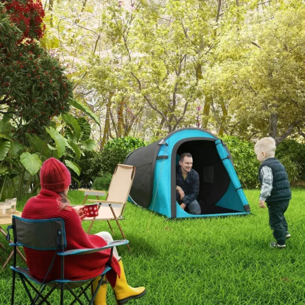 Cort camping, 2 persoane, impermeabil, tip igloo, cu husa, albastru deschis, 220x108x110 cm - imagine 11