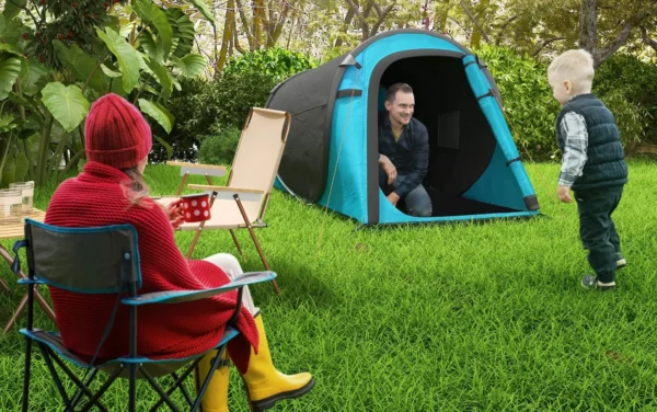 Cort camping, 2 persoane, impermeabil, tip igloo, cu husa, albastru deschis, 220x108x110 cm - imagine 14