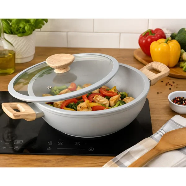Cratita ceramica cu capac de sticla, manere lemn, 2.8 L, 26 cm, MagicHome Harmony - imagine 2