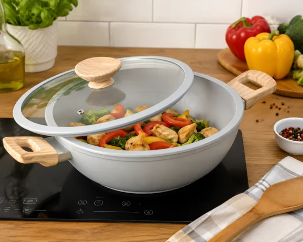 Cratita ceramica cu capac de sticla, manere lemn, 2.8 L, 26 cm, MagicHome Harmony - imagine 7