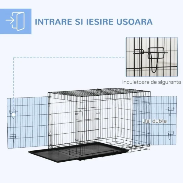 Cusca pentru animale de companie, otel, ABS, pliabila, cu 2 intrari, negru, marimea M, 121x74.5x81 cm - imagine 10