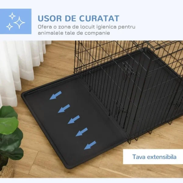Cusca pentru animale de companie, otel, ABS, pliabila, cu 2 intrari, negru, marimea M, 121x74.5x81 cm - imagine 8