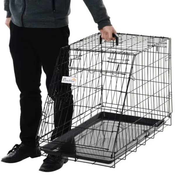 Cusca pentru caine, metal, plastic, cu maner transport, pliabila, negru, 48x76x55 cm - imagine 7