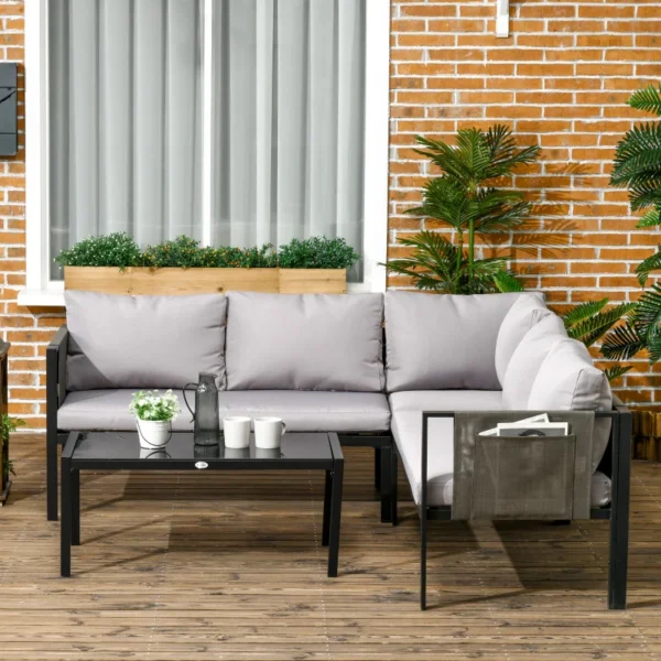 Set mobilier gradina/terasa, gri si negru, 1 masa, 3 canapele, Kayden - imagine 10