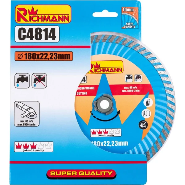 Disc diamantat super turbo, beton, taiere rapida umeda si uscata, 180 mm/22.23 mm, Richmann - imagine 2
