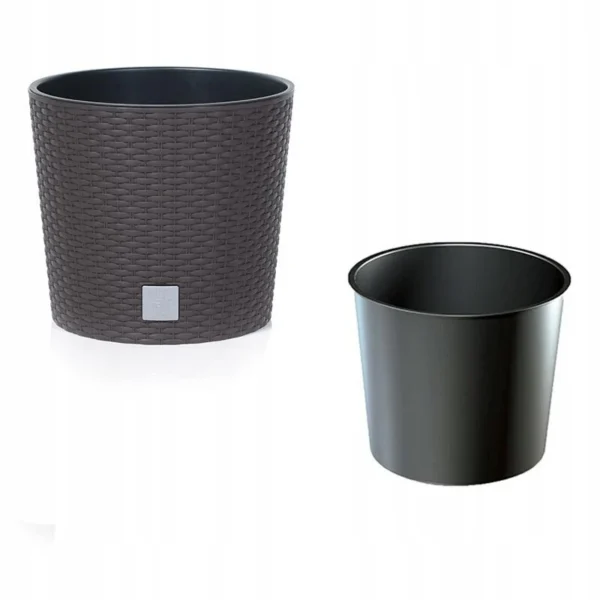 Ghiveci decorativ de flori, Prosperplast, Rato Round, rotund, maro, imitatie ratan, 25x22.4 cm - imagine 3
