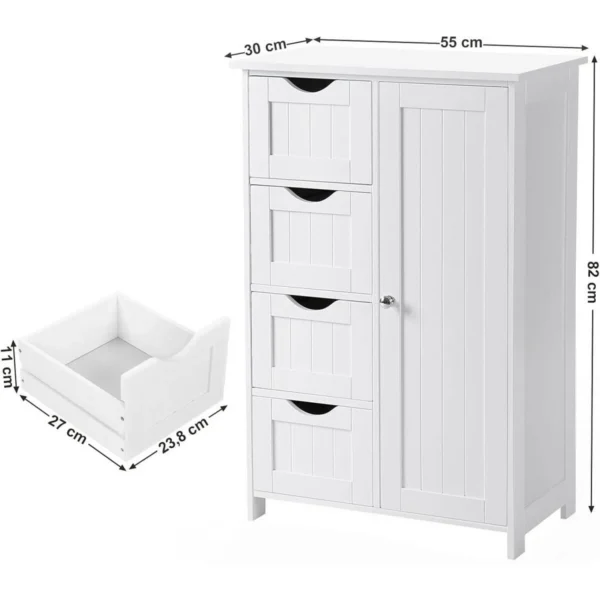 Dulap baie, Artool, MDF, 2 rafturi, 4 sertare, 1 usa, alb, 55x30x82 cm - imagine 6