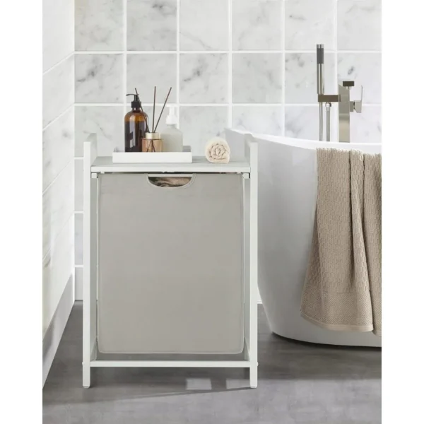 Raft baie cu cos de rufe, Artool, placa raft MDF, cadru otel, cu compartiment rufe, alb, 50x33x72 cm - imagine 9
