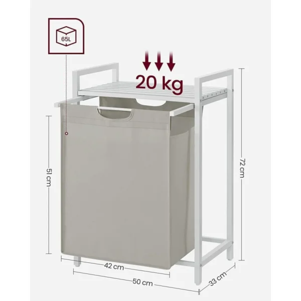 Raft baie cu cos de rufe, Artool, placa raft MDF, cadru otel, cu compartiment rufe, alb, 50x33x72 cm - imagine 8