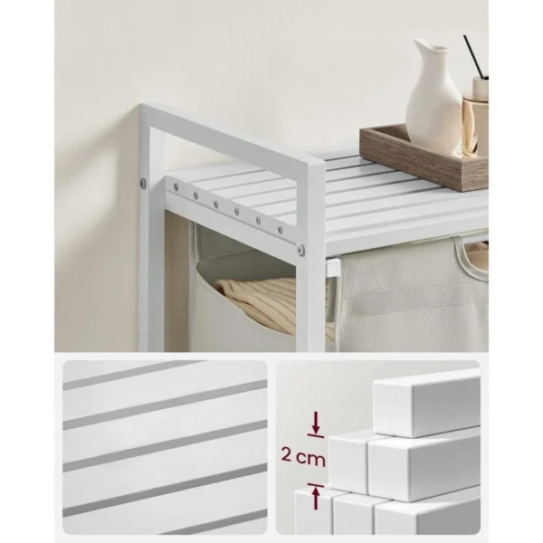 Raft baie cu cos de rufe, Artool, placa raft MDF, cadru otel, cu compartiment rufe, alb, 50x33x72 cm - imagine 5