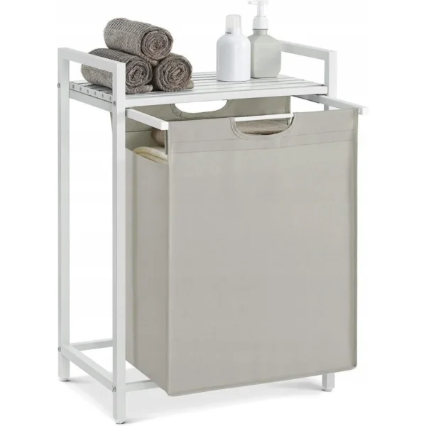 Raft baie cu cos de rufe, Artool, placa raft MDF, cadru otel, cu compartiment rufe, alb, 50x33x72 cm - imagine 2