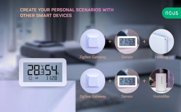 Senzor Smart de Temperatura si Umiditate Nous cu afisaj E6, LCD, ZigBee - imagine 8