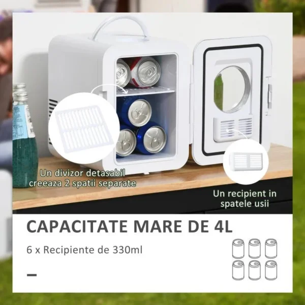 Frigider turistic, mini, 12V/220V, alb, 4 L, 25.8x20.5x26.3 cm - imagine 5