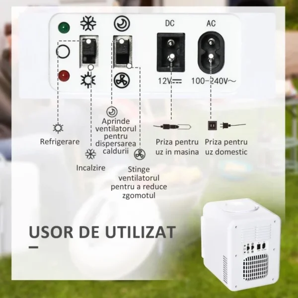 Frigider turistic, mini, 12V/220V, alb, 4 L, 25.8x20.5x26.3 cm - imagine 4
