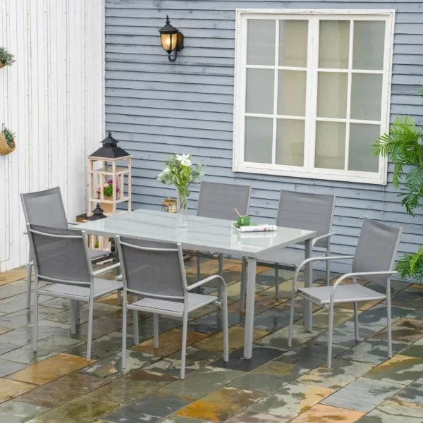 Set mobilier gradina/terasa, aluminiu, blat sticla, gri si argintiu, 1 masa, 6 scaune, Sway - imagine 8