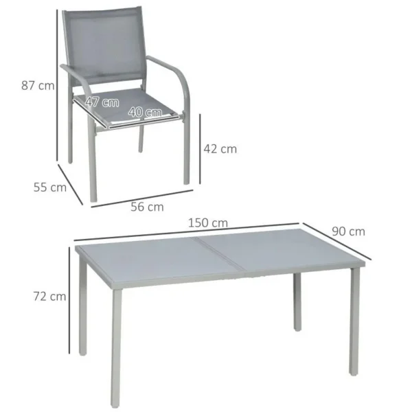 Set mobilier gradina/terasa, aluminiu, blat sticla, gri si argintiu, 1 masa, 6 scaune, Sway - imagine 7
