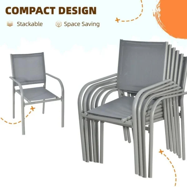 Set mobilier gradina/terasa, aluminiu, blat sticla, gri si argintiu, 1 masa, 6 scaune, Sway - imagine 6