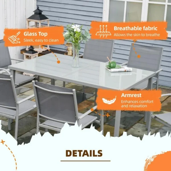 Set mobilier gradina/terasa, aluminiu, blat sticla, gri si argintiu, 1 masa, 6 scaune, Sway - imagine 5