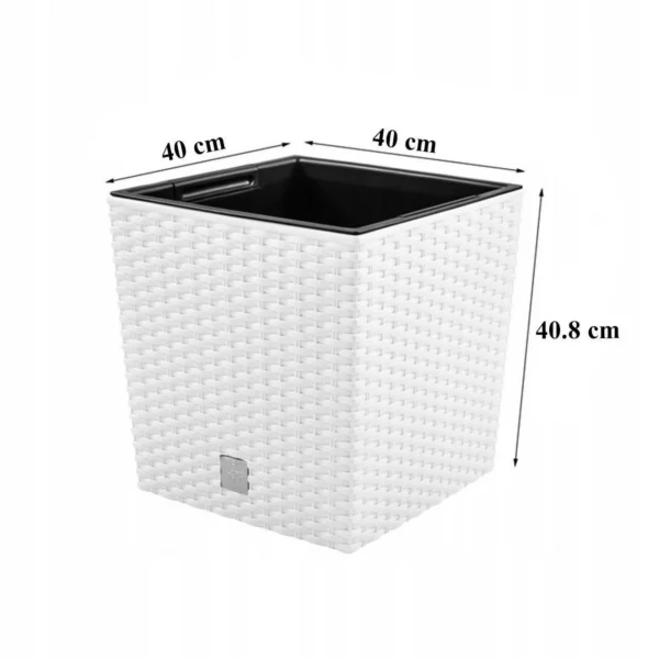 Set 2 ghivece de flori, Rato Low, imitatie ratan, patrate, 40x40x40.8 cm, alb, Prosperplast - imagine 3