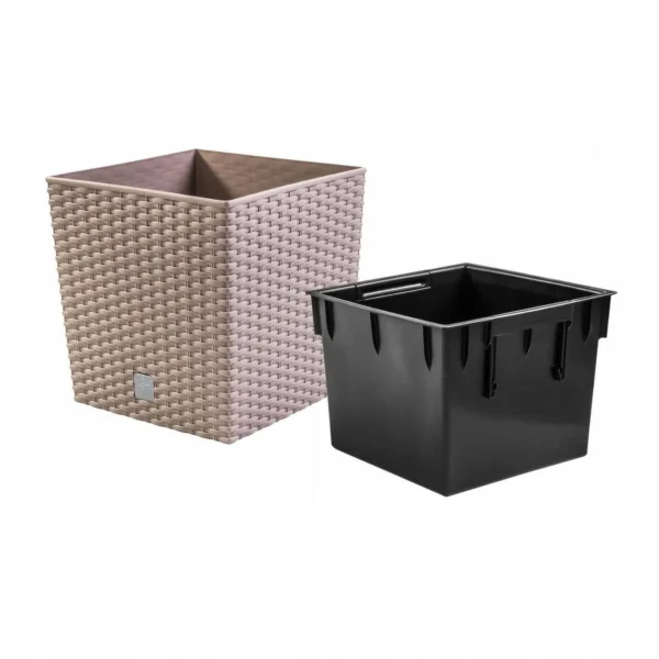 Set 2 ghivece de flori, Rato Low, imitatie ratan, patrate, 32x32x32.5 cm, cafeniu, Prosperplast - imagine 4