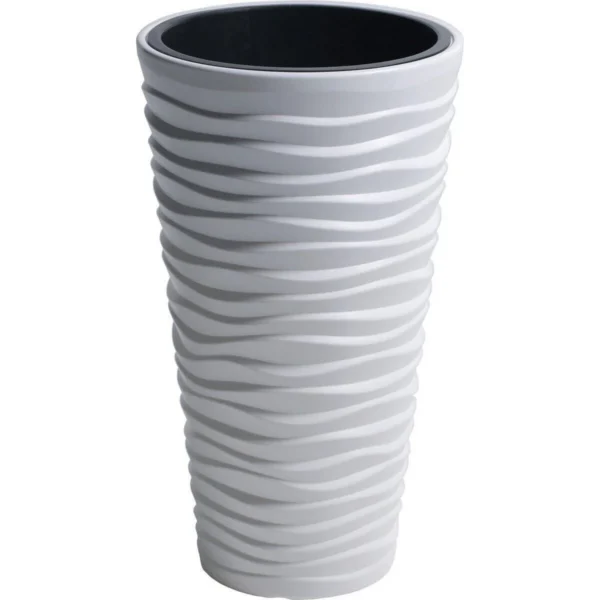 Set 2 ghivece de flori, Sand Slim, rotunde, inalte, 39x75 cm, alb, Prosperplast - imagine 6